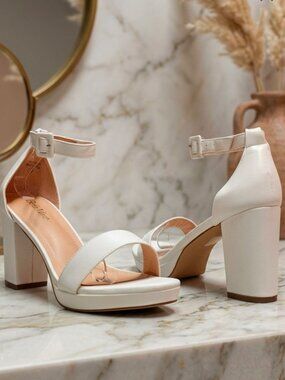 White Block Heel Sandal With Ankle Strap For Women - Elegant Design Ideal For Fo